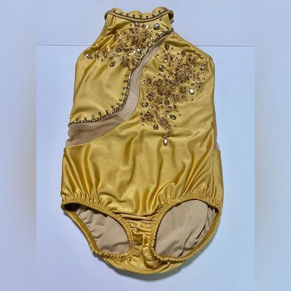 Competition Custom dance Solo costume yellow illusion contemporary lyrical LC